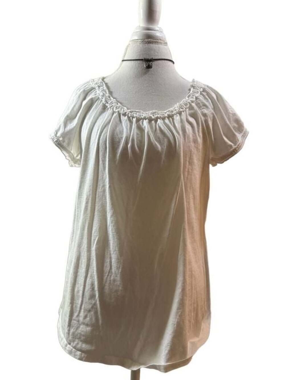 Grace Elements White Pima Cotton Short Sleeve Smocked Neck Top XXL